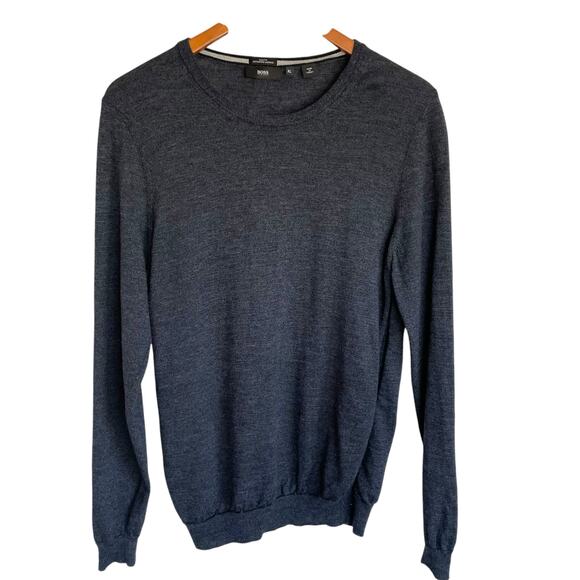 Hugo Boss Slim Fit Extra Fine Merino Wool Sweater MEN XL Charcoal Grey Crew Neck - Picture 1 of 7